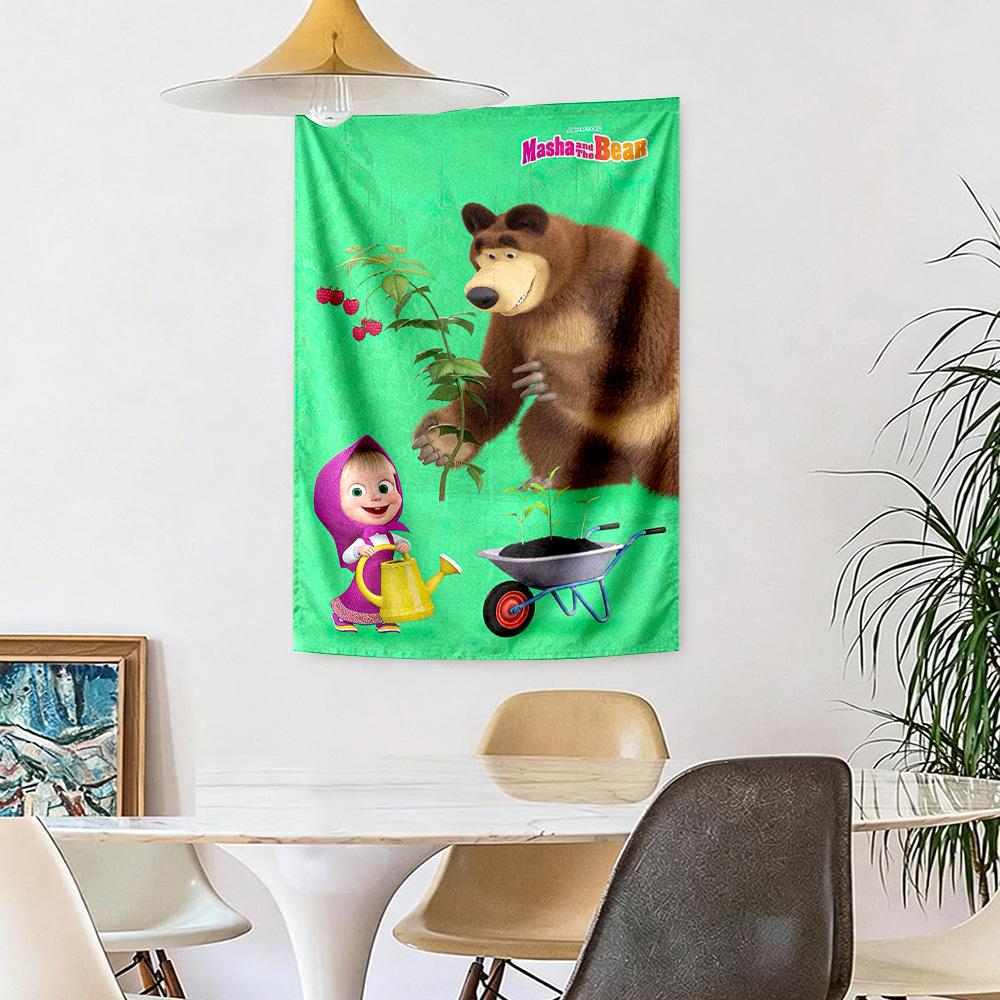Masha Bear Wall Decor Tapestry Art For Pet Memorial Birthdaywedding Party Backdrop Family Gift