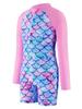 Long Sleeve Mermaid One-Piece Girls' Swimsuit with Sun Protection