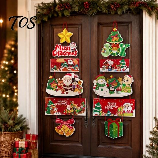 Christmas Home Atmosphere Decor 1 Pair Hanging Banner Porch Sign, Merry Snowman Santa Claus Indoor Corridor Penguin Pattern Backdrop for Front