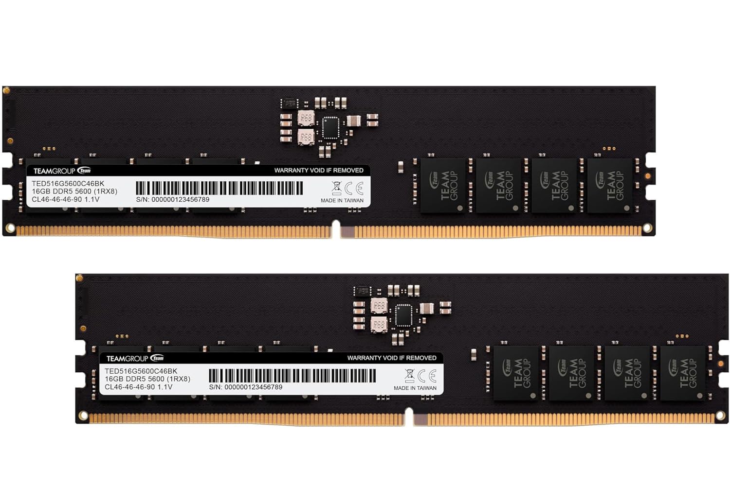 

TEAM DDR5 5600Mhz 16GBx2 Desktop Memory Elite Series UDIMM 288pin JEDEC Compliant Japan Lifetime Regular Warranty PC5-44800 (32GBkit) 1.1v чорний