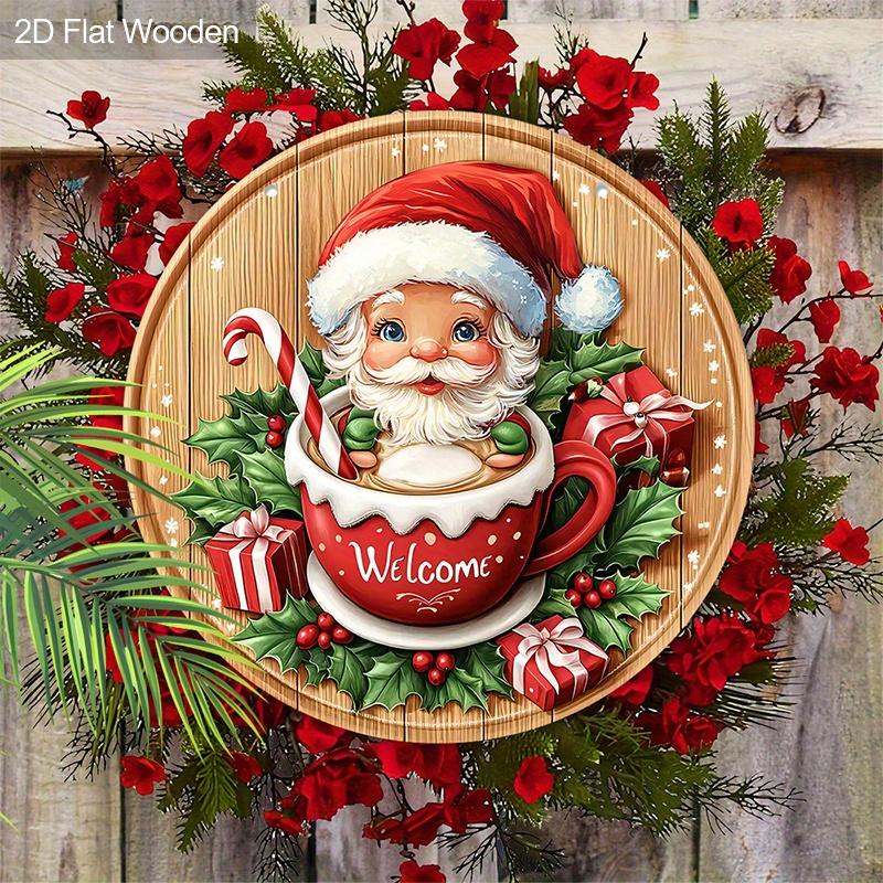 Christmas decoration sign,hanging decorations,2D flat Wooden products with The pattern is Santa Claus in the cup,Christmas gift for friends and family