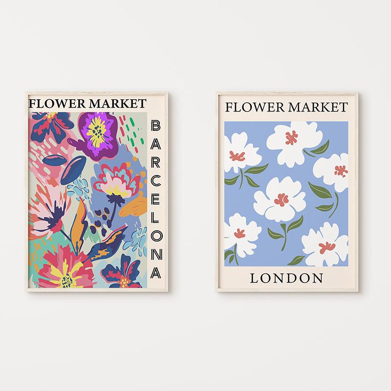 Minimalist Flower Poster Abstract Flower Market Canvas Painting Print Nordic Style Wall Art Picture for Living Room Home Decora
