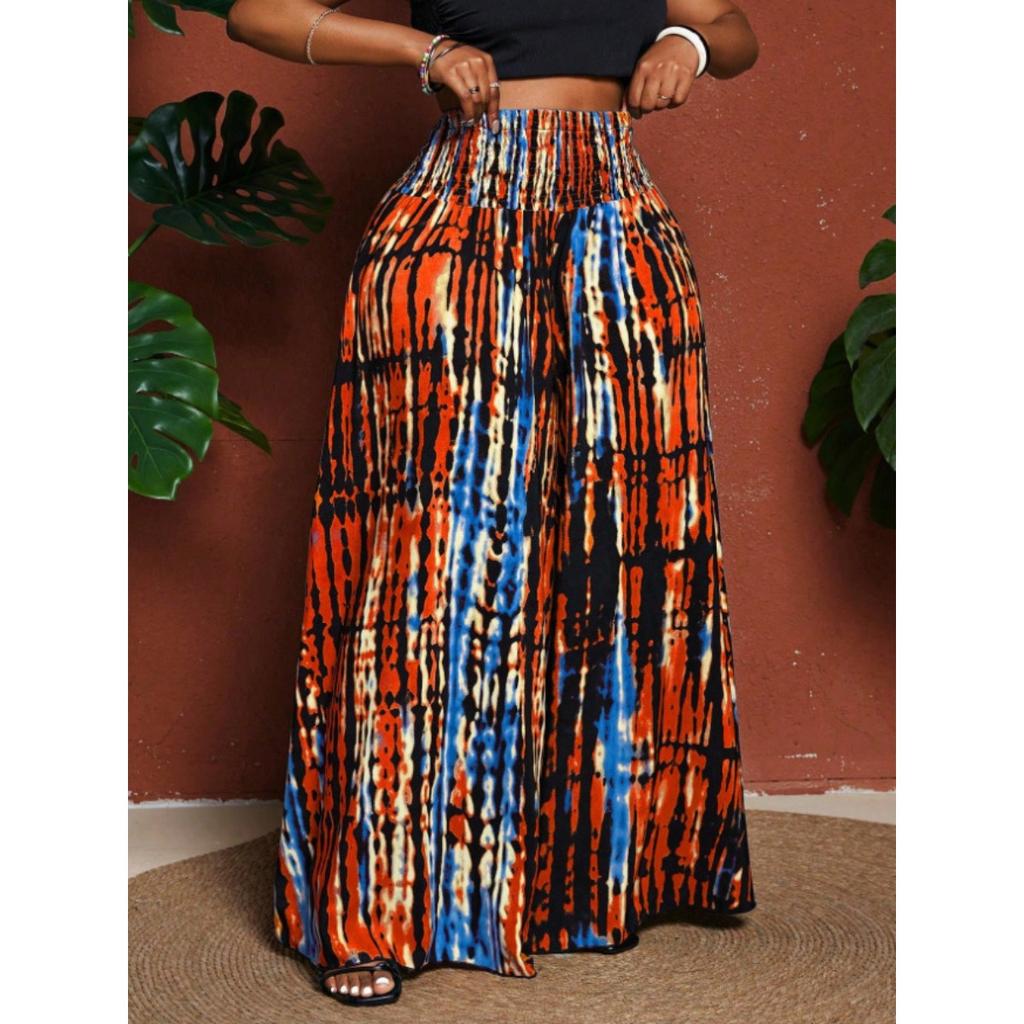 Women's High Waist Tie Dye Printed Wide Leg Pants Casual Loose Palazzo Trousers