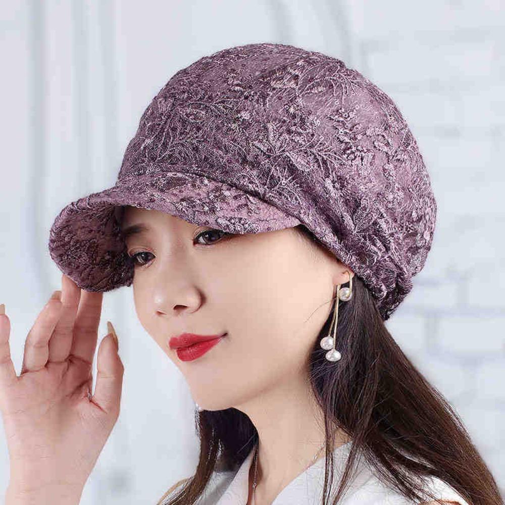 Embroidery Women Baseball Cap Breathable Turban Beanies Hat Flower Beanie Cap  Autumn Summer