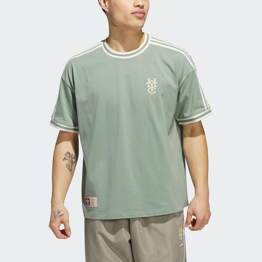 Adidas Originals X Hoop York City Collaboration Logo Stripe Round Neck Sports Short Sleeve T-Shirt Unisex Tops Silver Gray Green JC5967