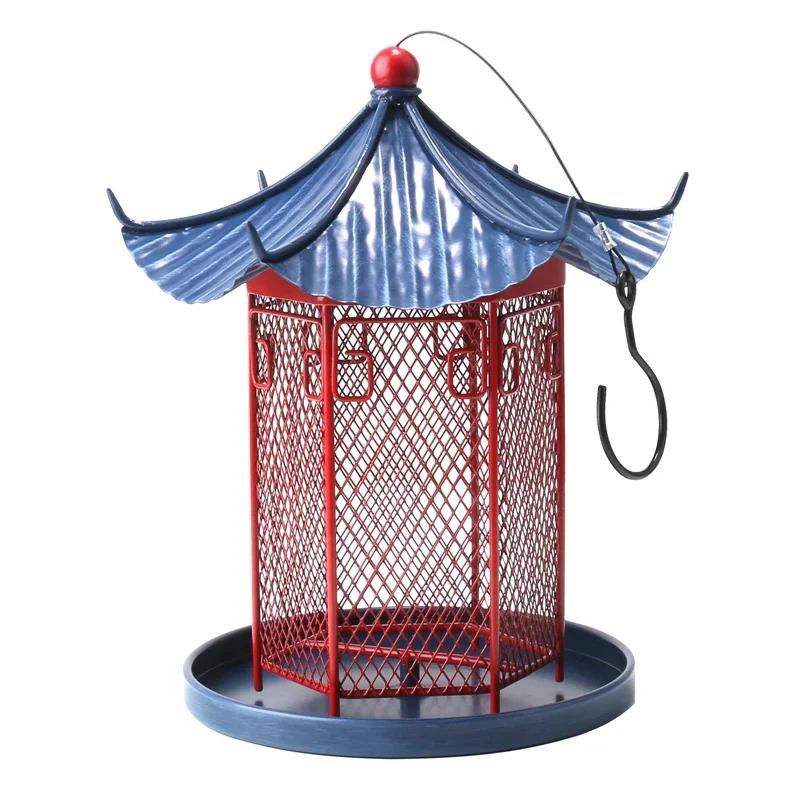

Outdoor Gazebo Hanging Bird Feeder Metal Iron Hanging Bird Feeder Retro Oriental Culture Oriental Architecture Pet Product