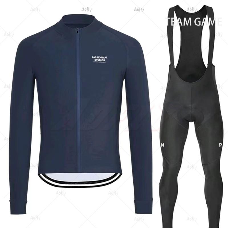 Mens Thermal Fleece Cycling Jersey Bib Tights Set Winter Long Sleeve Bike Riding Outfit