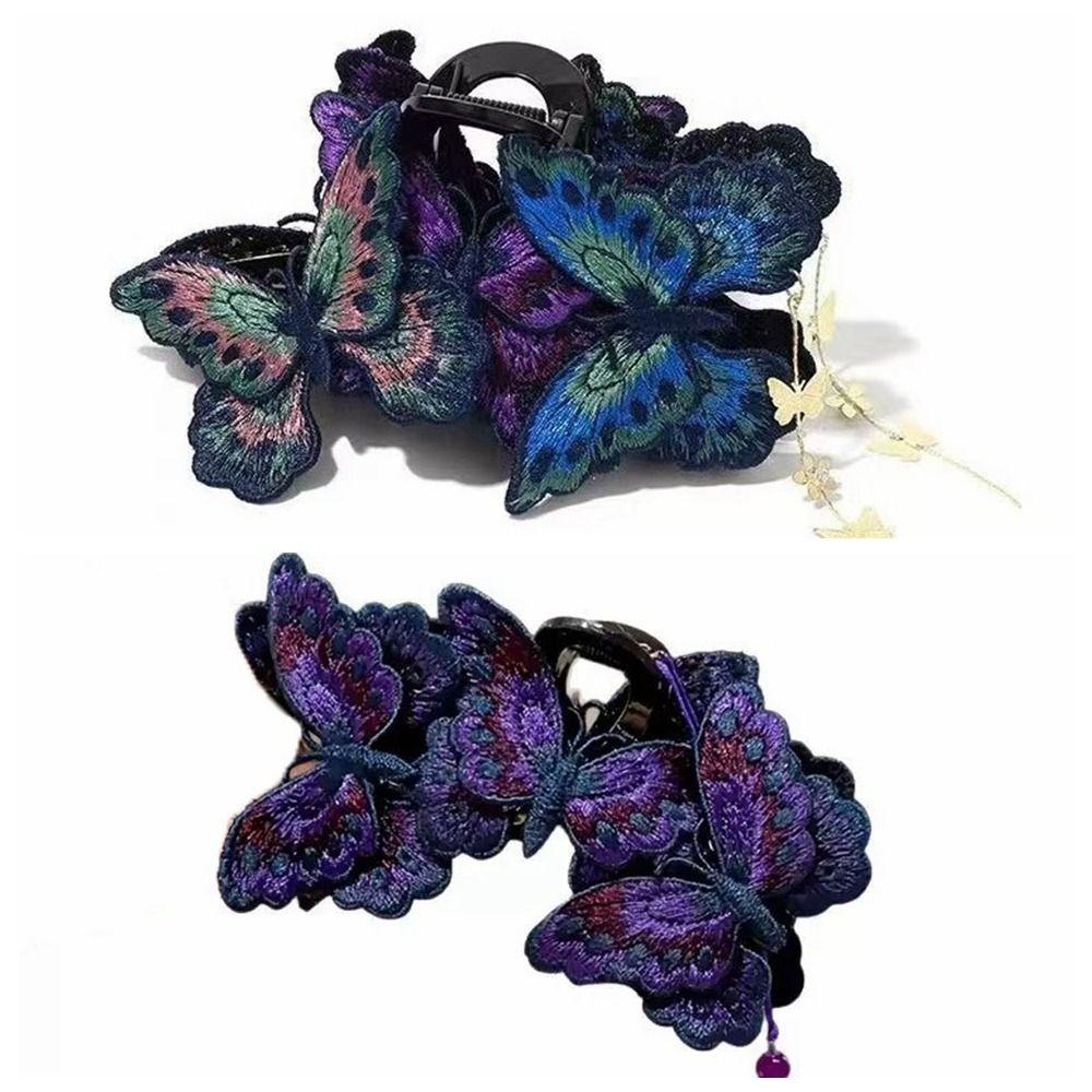 Plastic Butterfly Hair Claw Flower Tassel Large Shark Clip Fashion Hair Grab Clip Formal Occasions
