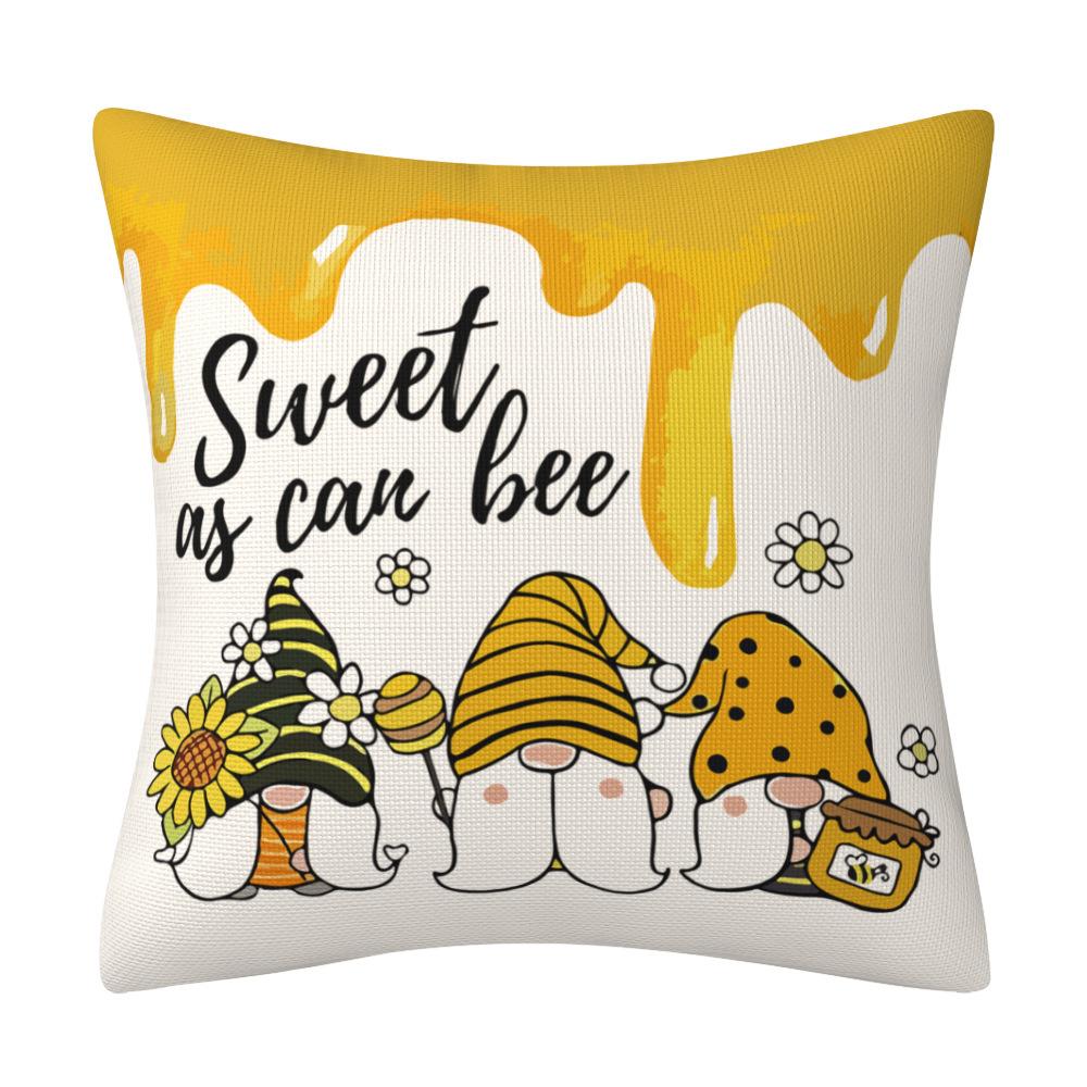 New Summer Sunflower Linen Pillow Case Little Bee Cartoon Man Pillow Home Decoration Pillow Case