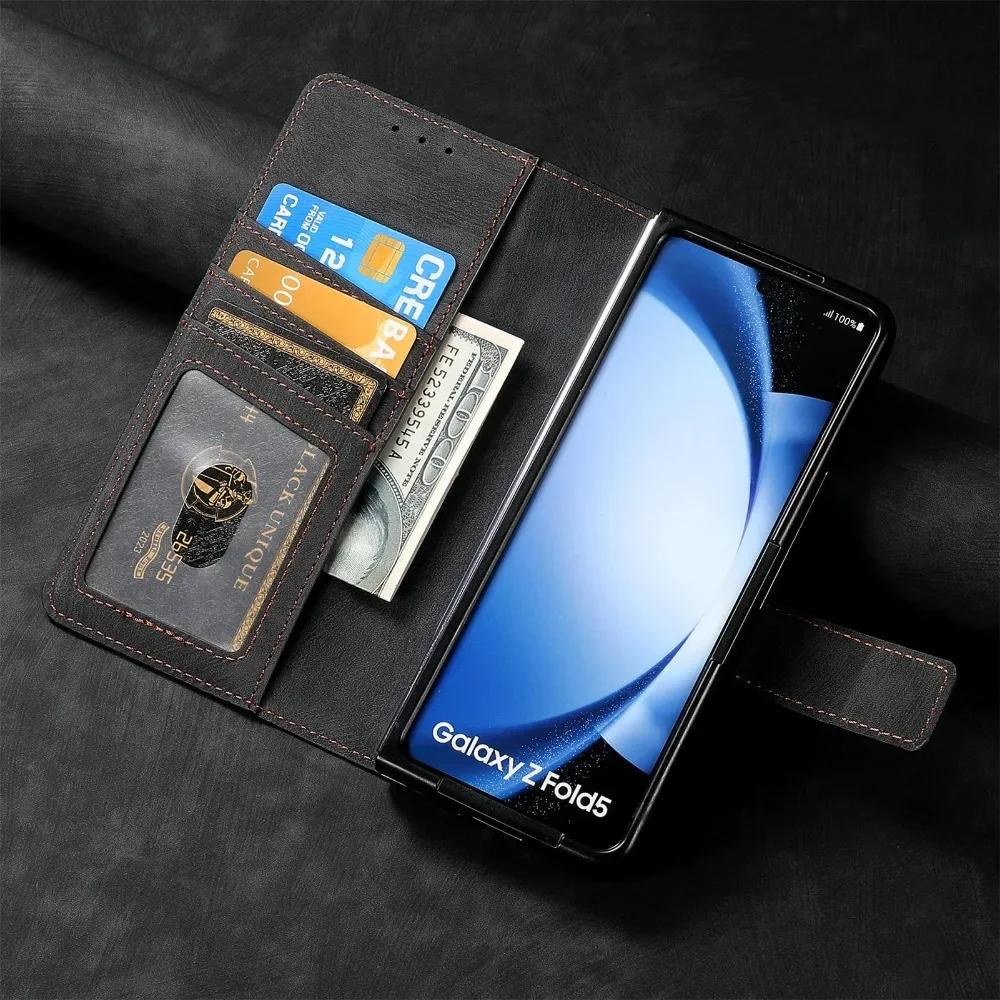 Portofel 2 în 1 detașabil cu fermoar, cu sloturi pentru carduri, rezistent la șocuri, husă de telefon pentru Samsung Galaxy Z Fold 6 5 4 3, buzunar, copertă din piele