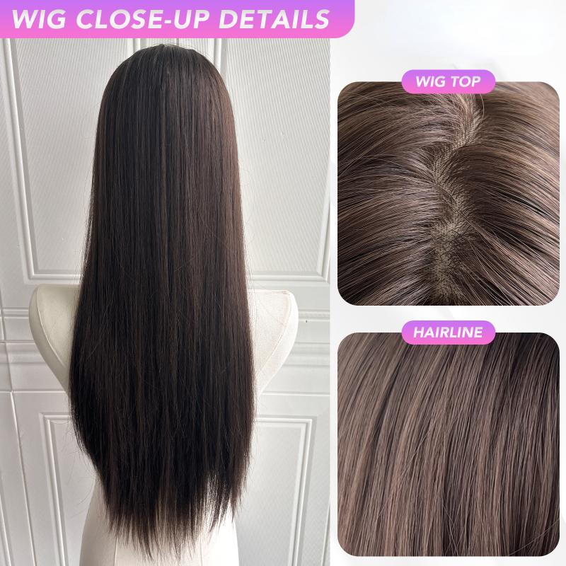 28 Inch Brown Front Lace Wigs Straight Wigs Fiber Synthetic Heat-resistant Realistic Curly Wigs Party For Women Korean Fashion