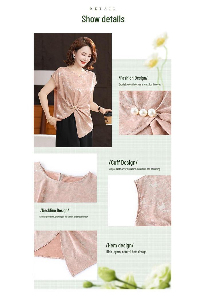 Elegant Summer Short-Sleeve Two-Piece Set for Middle-Aged and Elderly Women