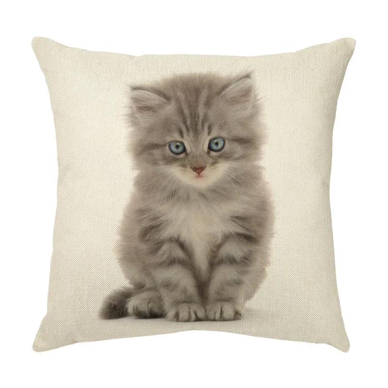 45x45cm Cute Pet Cat Face Decorative Animal Cushion Cover for Sofa Vintage Home Couch Linen Pillows Case