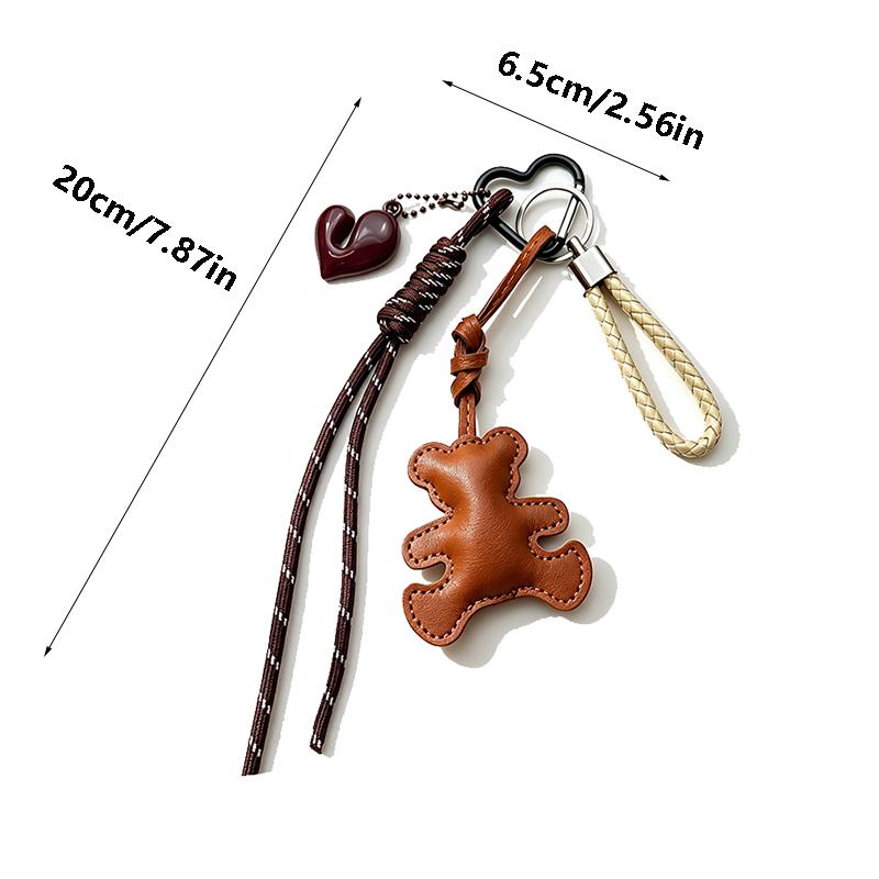 Yogodlns Cute PU Leather Bear Bag Pendant Bear Shape Cartoon Keychain Soft Stuffed Bag Charm Ornament Decoration