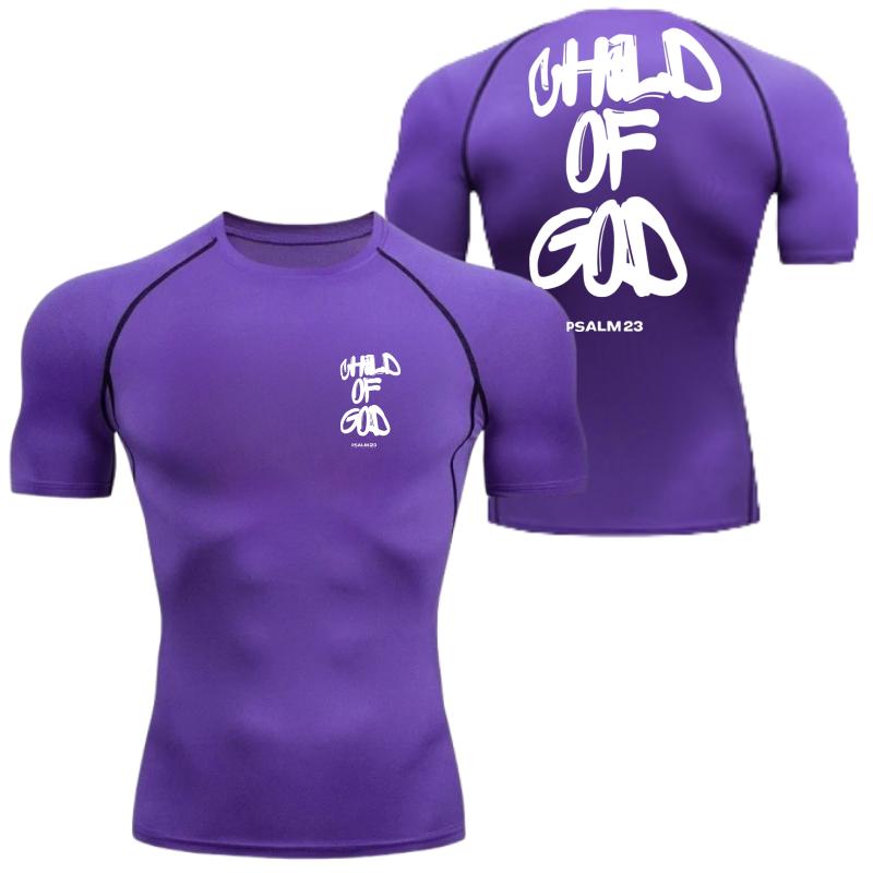 Summer Men Compressed Shirt Sports Quick Drying Fitness T-shirt Tight Faith Inspired" Back Print Jersey - Stretchy Short Sleeve