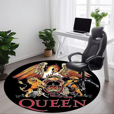 1PC Queen Band Logo Office Round Rug - Perfect for Office or Study Decor, Machine Washable, Non-Slip Backing, Decorative Floor Mat