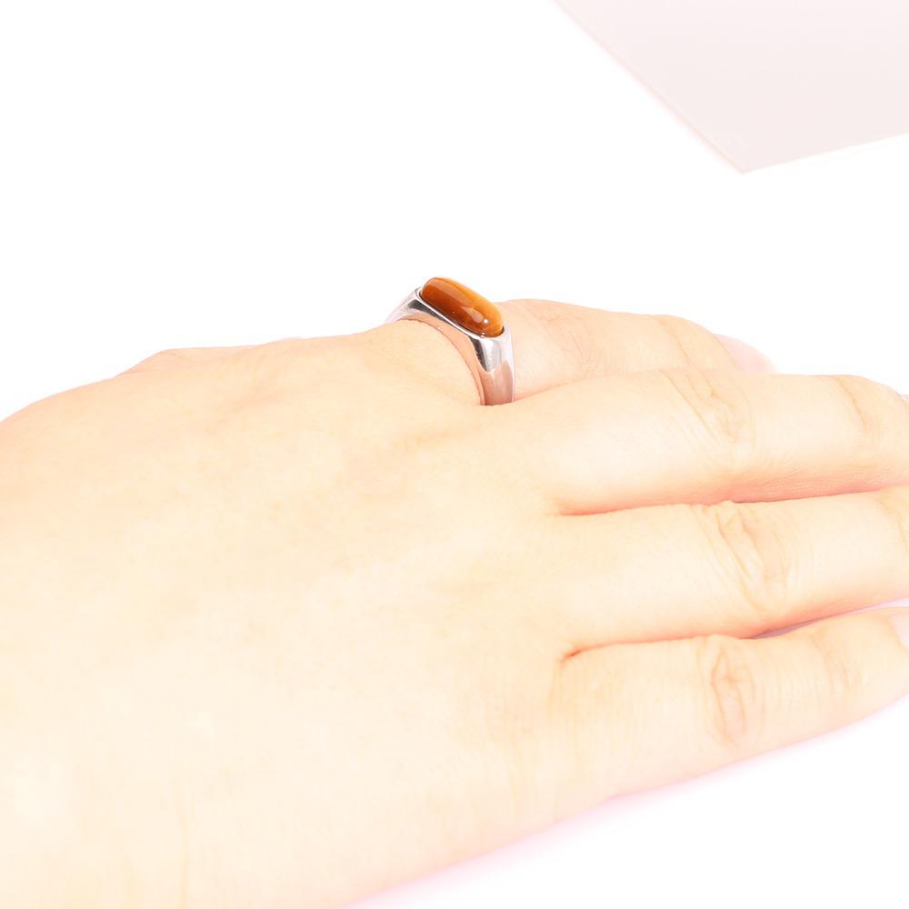 European and American 8MM Stainless Steel Ring with Inlaid Natural Stone - Versatile Retro Fashion Finger Ring