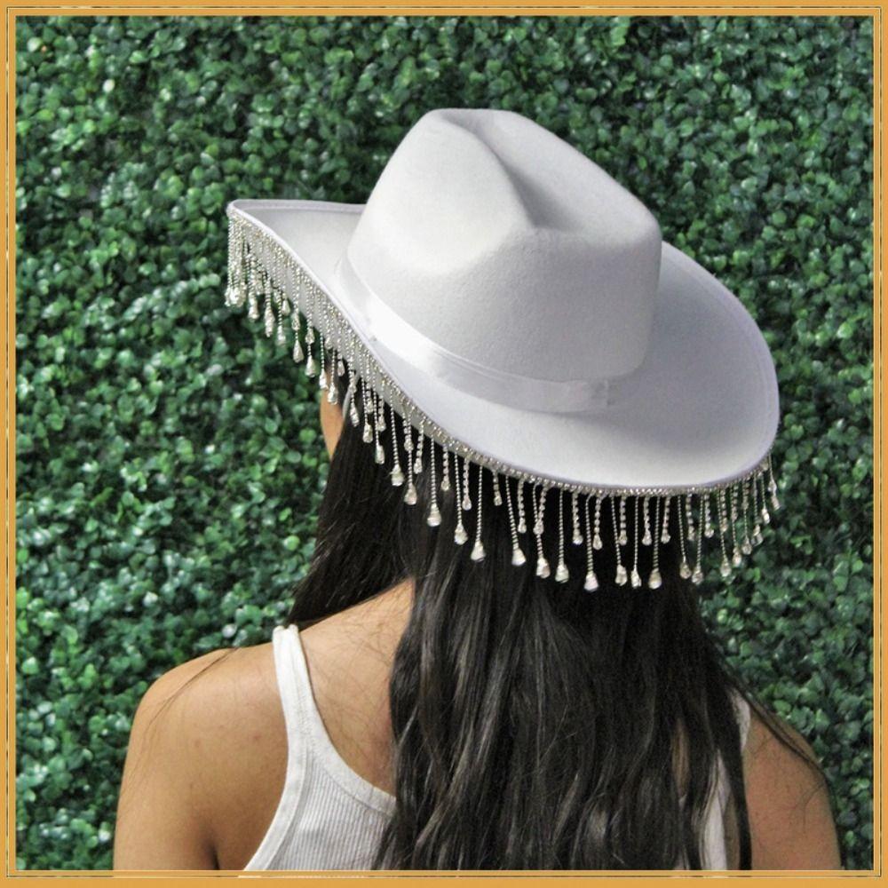 Retro Shiny Western Cowboy Hat Glitter Ethnic Style Cowgirl Hat Sunscreen Wide Brim Top Hat Stage Performance