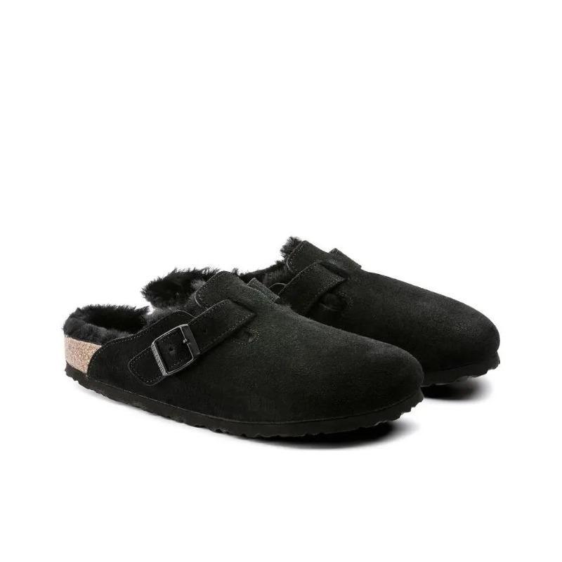 Birkenstock Boston Shearling Unisex Soft Versatile Thick Sole Buckle Mule Closed Toe Clogs Black Regular Fit 0259881 42