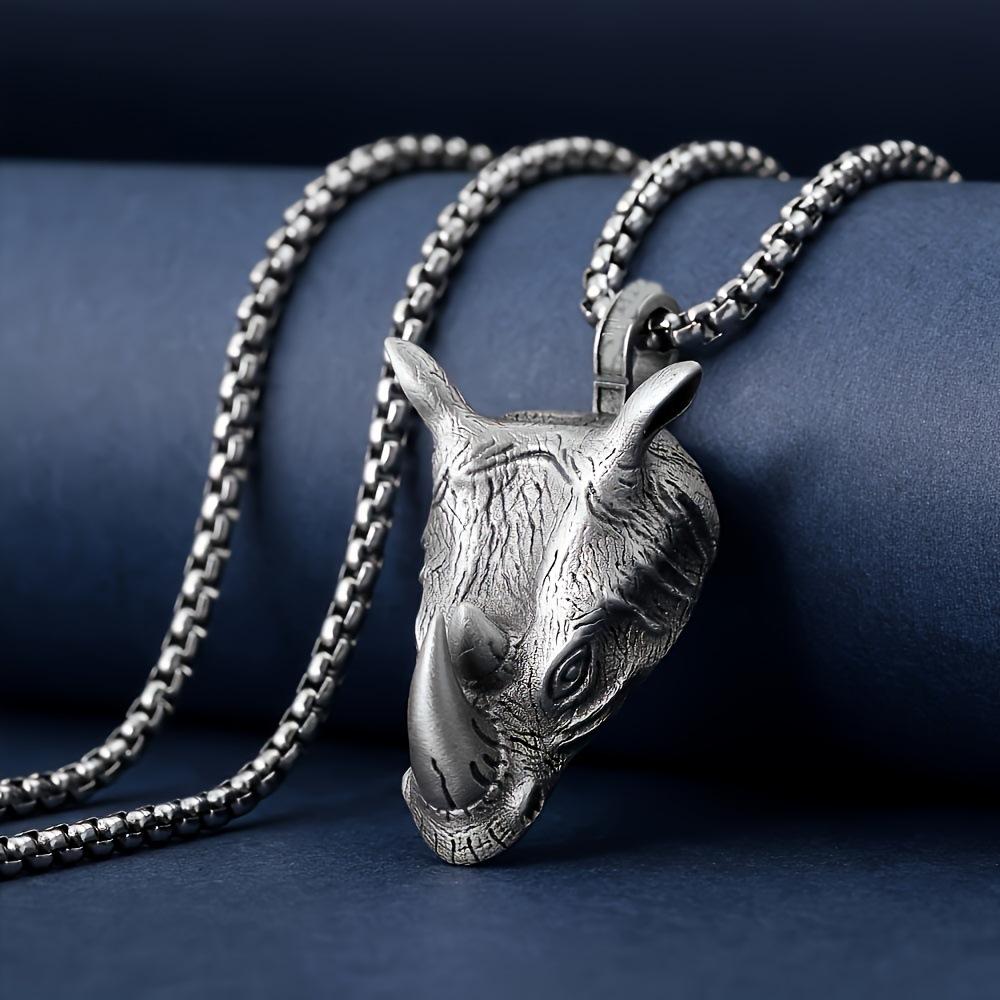 Wild Rhino Head Men's Accessories Domineering Animal Sweater Chain Pendant European Necklace Pendant