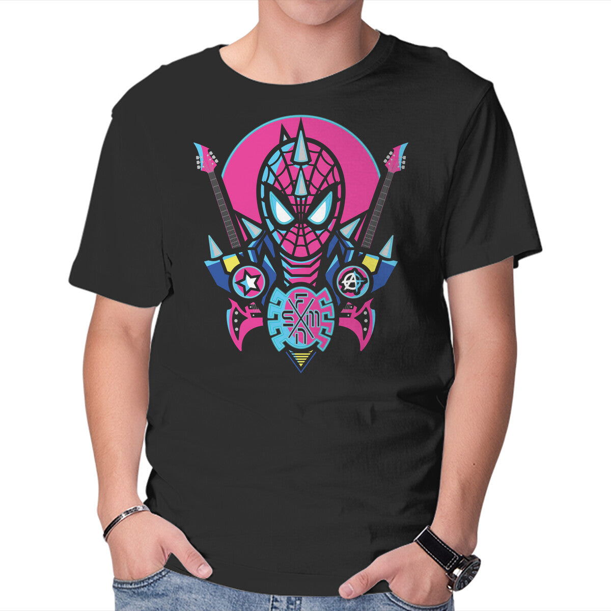 Unisex Crew Neck T-Shirt Spider Cyber Punk Graphic Short Sleeve Casual Tee XXL