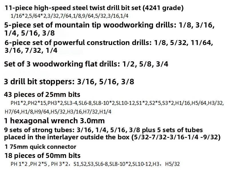 100Pcs Tool Set Wood Masonry Twist Drill Bits Multi-function Screwdriver Bits Combo Kit