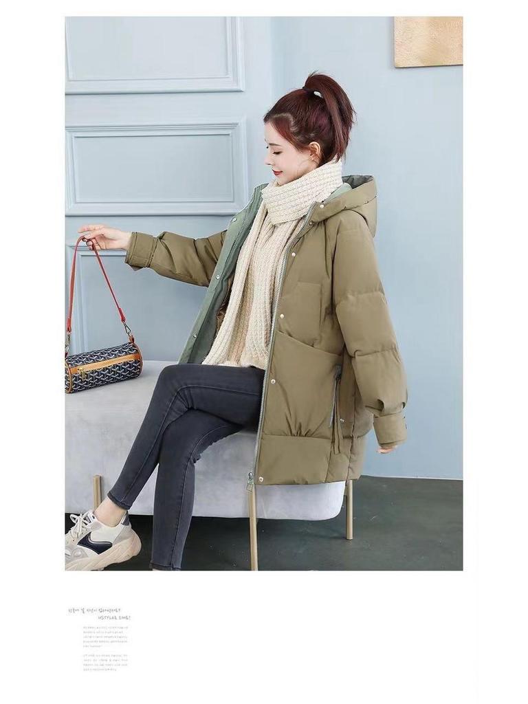 Women's Mid-Length Korean Style Down Cotton Jacket - Loose, Thick, Winter Coat