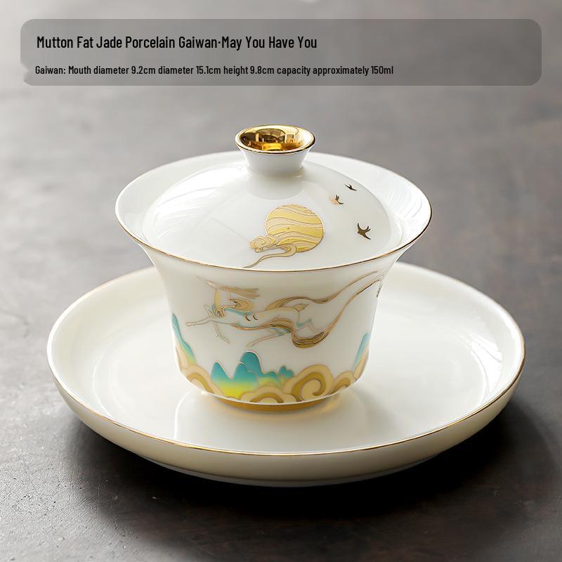 Dehua White Porcelain Sancai Gaiwan Ceramic Tea Set - Insulated Kung Fu Teacup and Brewing Bowl