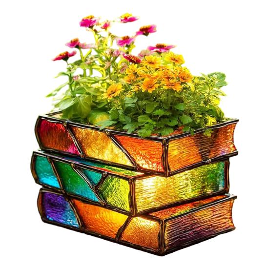 

Сложенные тома цветочный горшок смоляной декоративный суккулентный горшок настольный красочный цветочный горшок для книг для любителей книг подарок домашний офис декор A
