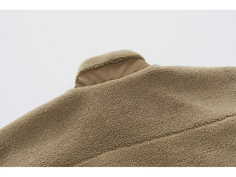 European and American Blue Stand-Up Collar Polar Fleece Lamb Wool Coat