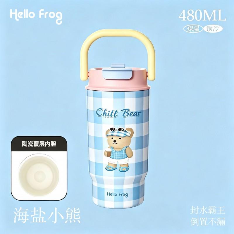 Large Capacity Insulated Travel Mug With Straw Lid Ceramic Inner Liner Women Portable Coffee Cup 480ml