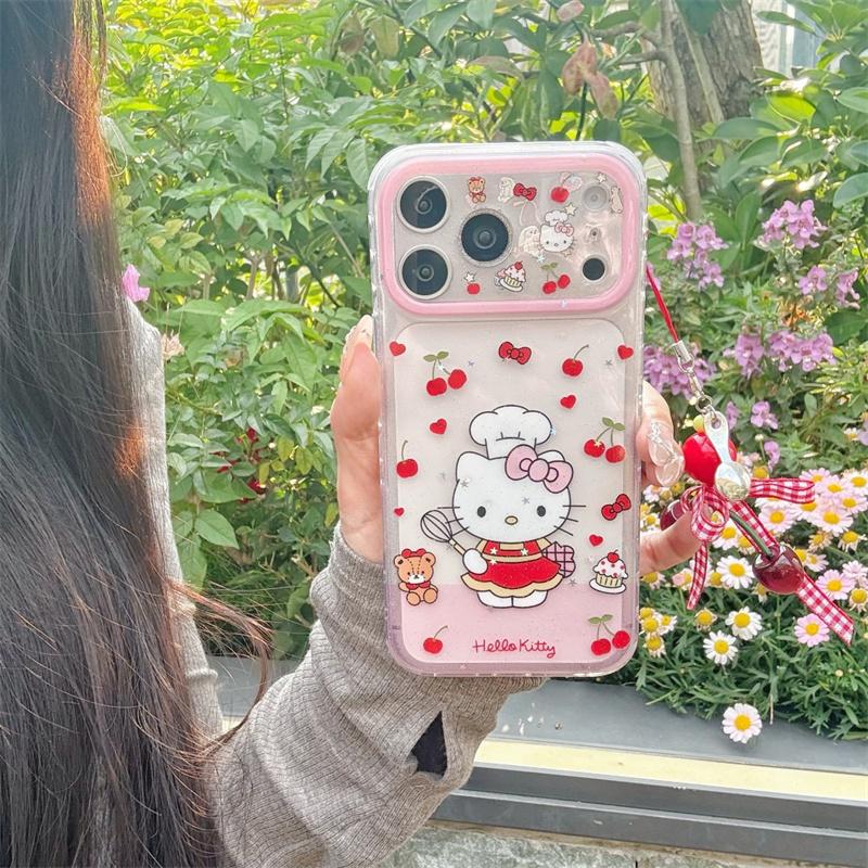 Hello Kitty My Melody Cherry Strawberry Clear Phone Case For iPhone 15 16 17 Pro Max INS Cute Large Window Shockproof Cover