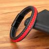 Black & Red Braided Rope Leather Bracelet Men Stainless Steel Charm Jewelry Bangle for Friend Couple Birthday New Year Gift