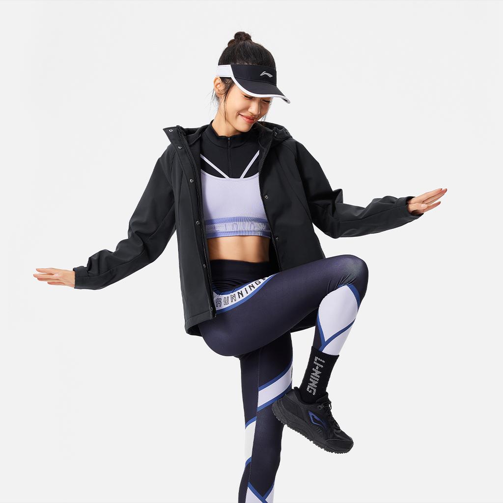 Li-Ning Water-Resistant Solid Color Zip-Up Hooded Comfortable Breathable Sports Jacket Women Jacket Black AFDU562-4