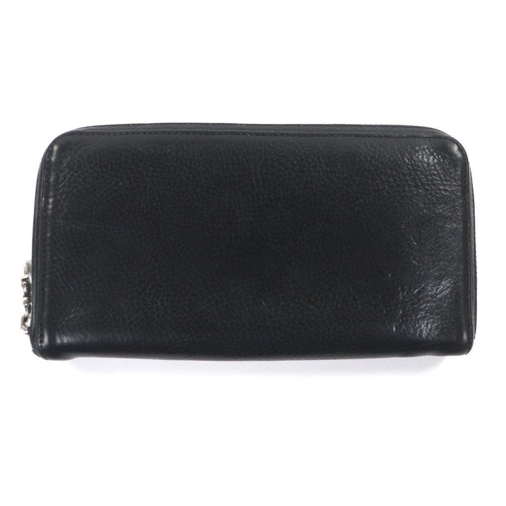 Great CHROME HEARTS Purse REC ZIP Black Leather Mens Used