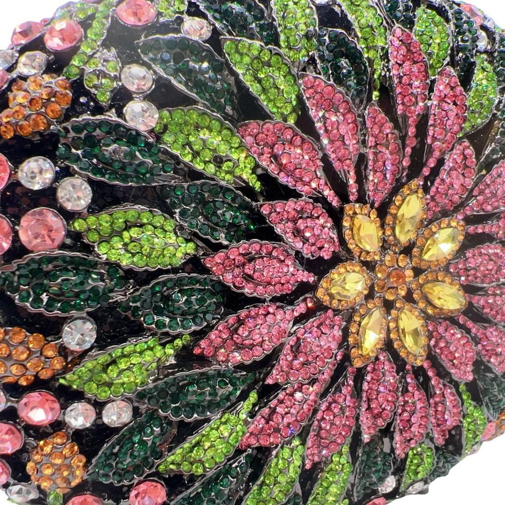 Colorful Rhinestone Women Evening Clutches Bags Green/Black/Pink  Flower Clutch Purse Luxury Diamond  Wedding Bridal Bag Stones