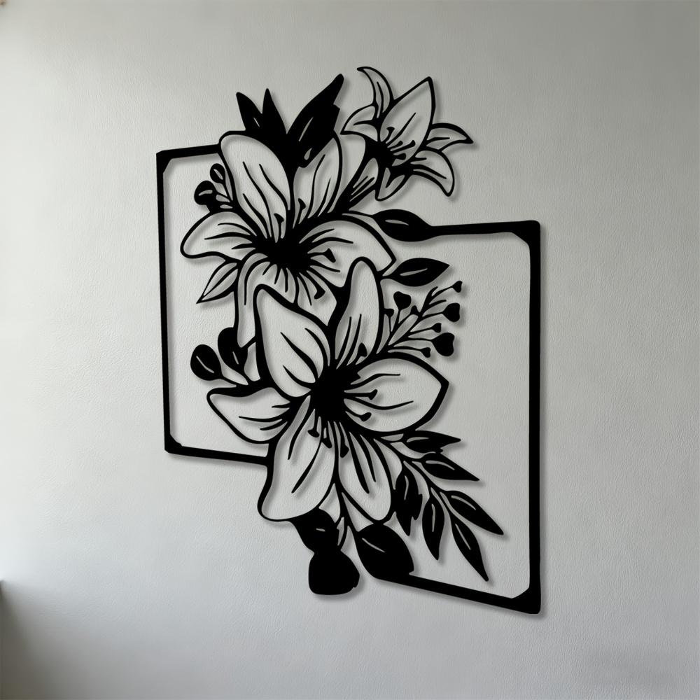 

1pc 2D Flat Floral Lily Metal Wall Art for Living Room Bedroom Office Dining Area Decor 25cm-9.84inch чёрный