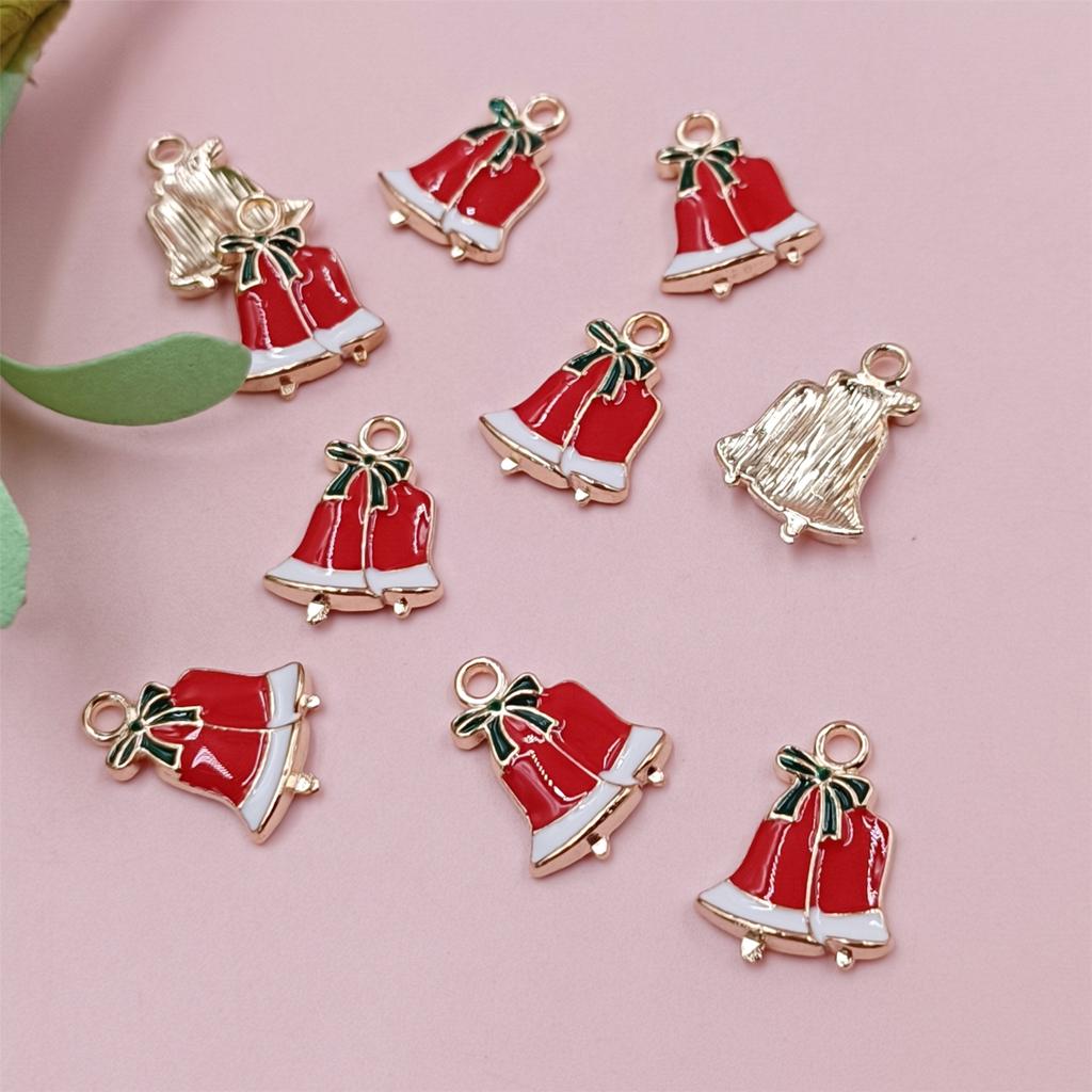 10Pcs DIY Cute Alloy Christmas Pendant Santa Claus Handwork Christmas Decorations Bell Necklace Oil Drip Christmas Tree Jewelry Accessories  Handmade