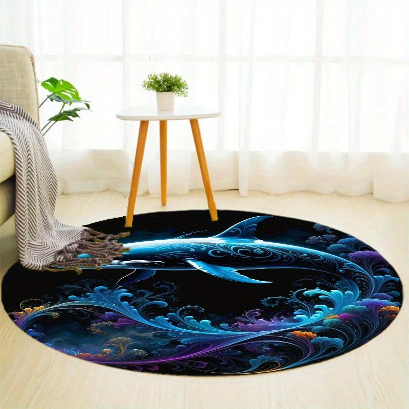 Retro Dolphin Flower Round Rug Nonslip Area Rug Office Chair Mat Carpet For Living Room Bedroom Home Decor