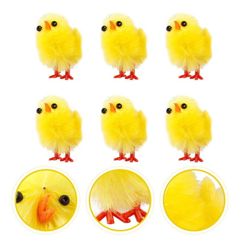 6Pcs Easter Decor Miniature Chicks Realistics Chick Figurine Baby Chick Plastic Yellow Chicks Easter Table Ornaments Decoration
