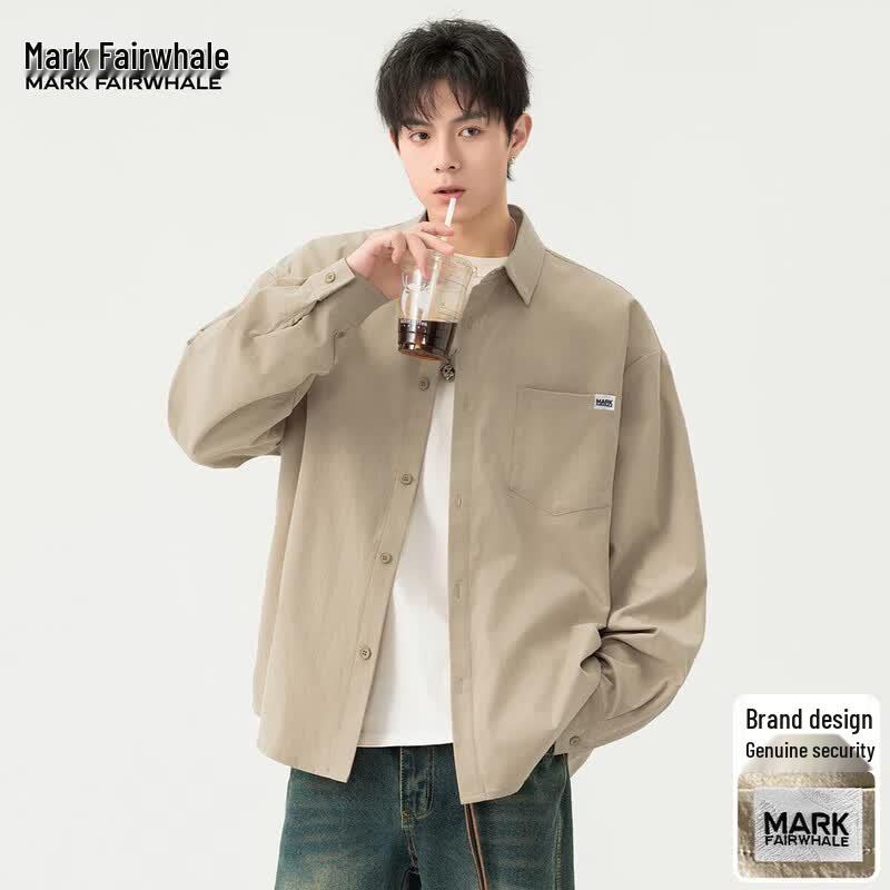 Mark Fairwhale Men s American Style Loose Fit Long-Sleeve Casual Shirt M