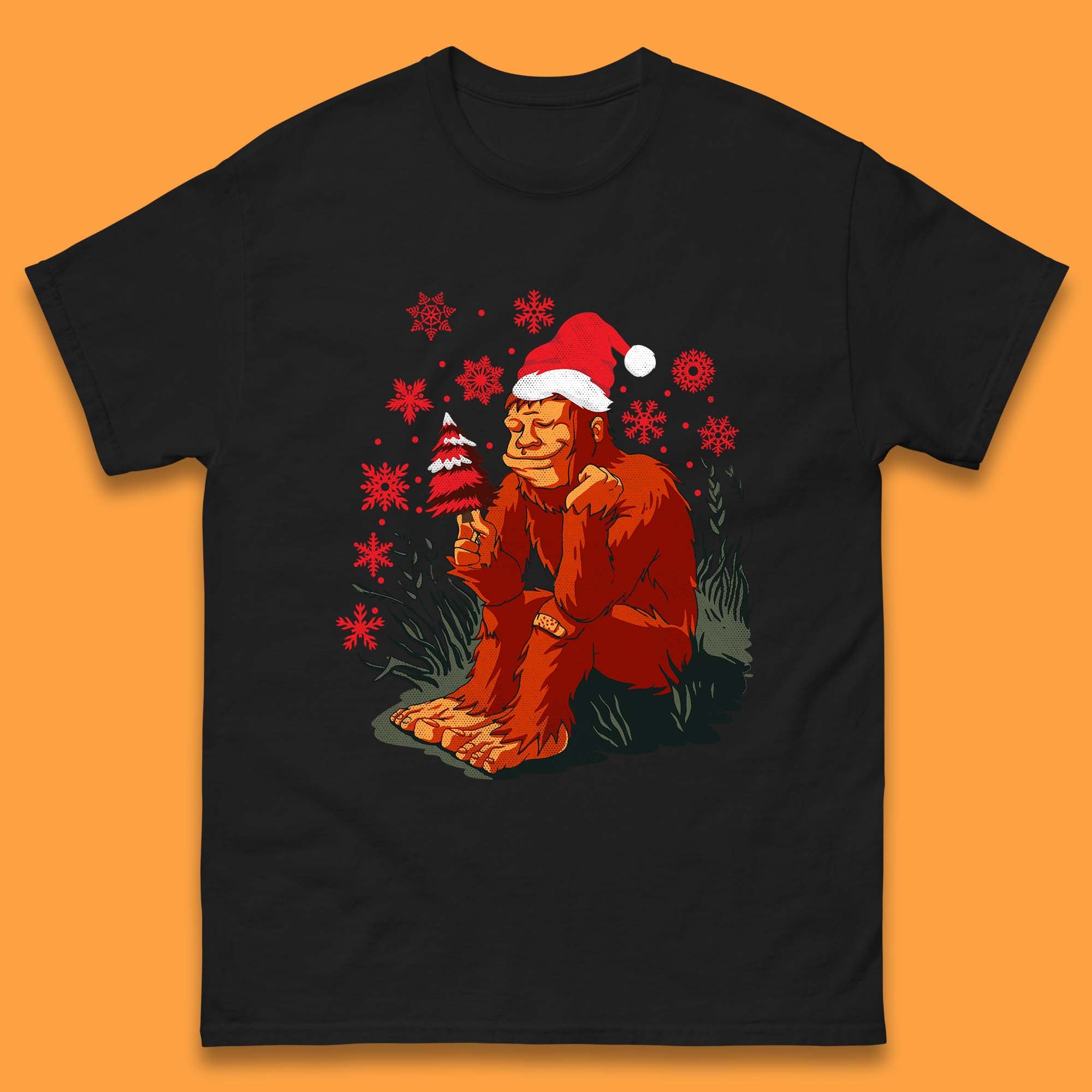 BigFoot Christmas T-Shirt Womens Tops Tees Christmas Hat Top L