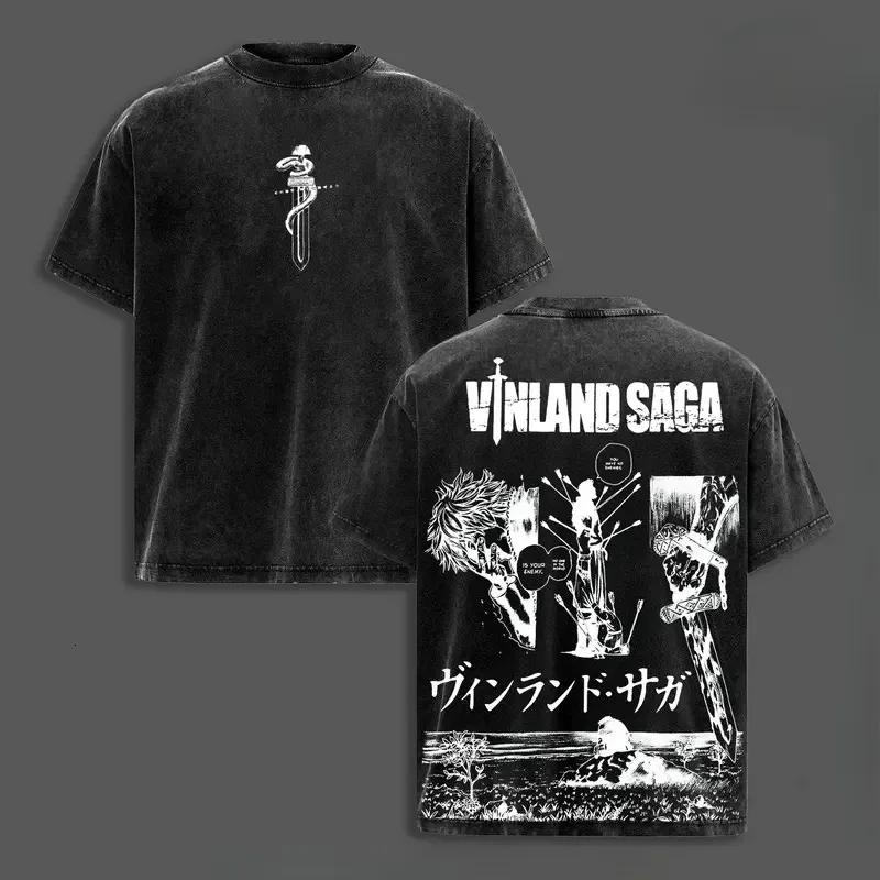 Unisex Vinland Saga Washed T-shirt Streetwear Trendy Cotton Oversized Unisex Printed Cotton Neutral Fashion Vintage Hip Hop hot product