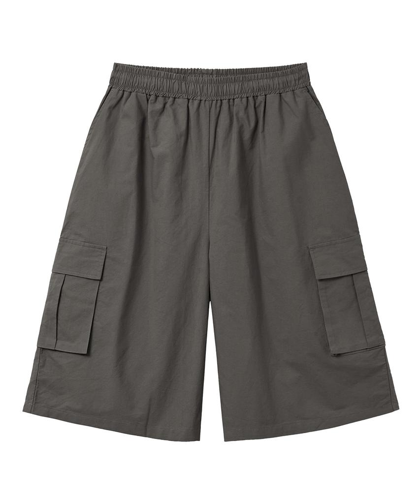 MOZMOZ Linen-Like Cargo Bermuda Wide Pants Charcoal