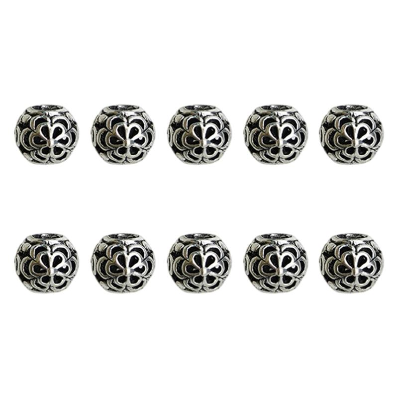 10Pieces European Style Spacer Beads with Large Holes Silver Round Spacer Beads Accessory for Creative Jewellery Making