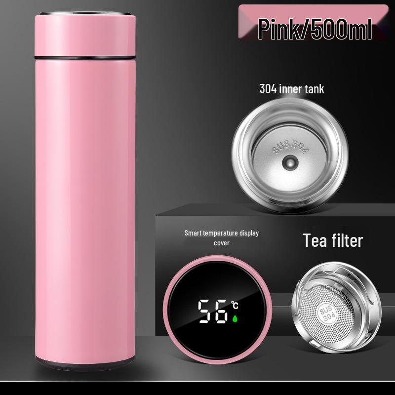 Smart Stainless Steel Insulated Cup with Temperature Display - 304 Vacuum Business Straight Cup for Tea and Water Separation