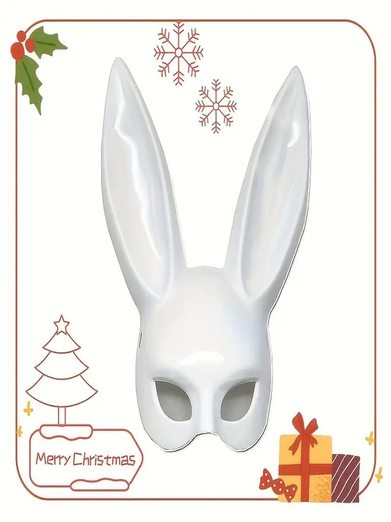 1Pc Rabbit Glossy Mask Black and White Nightclub Masquerade Halloween Party Dress Up Mask