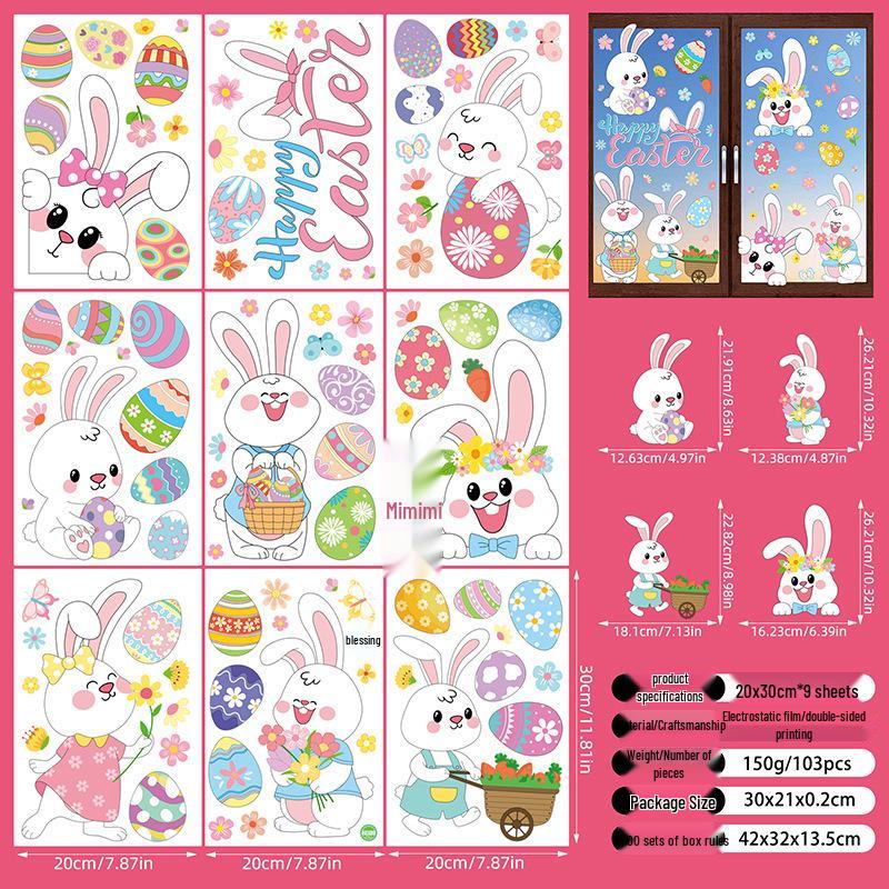 Easter Cartoon Rabbit & Egg Window Glass Stickers for Refrigerator & Cabinets