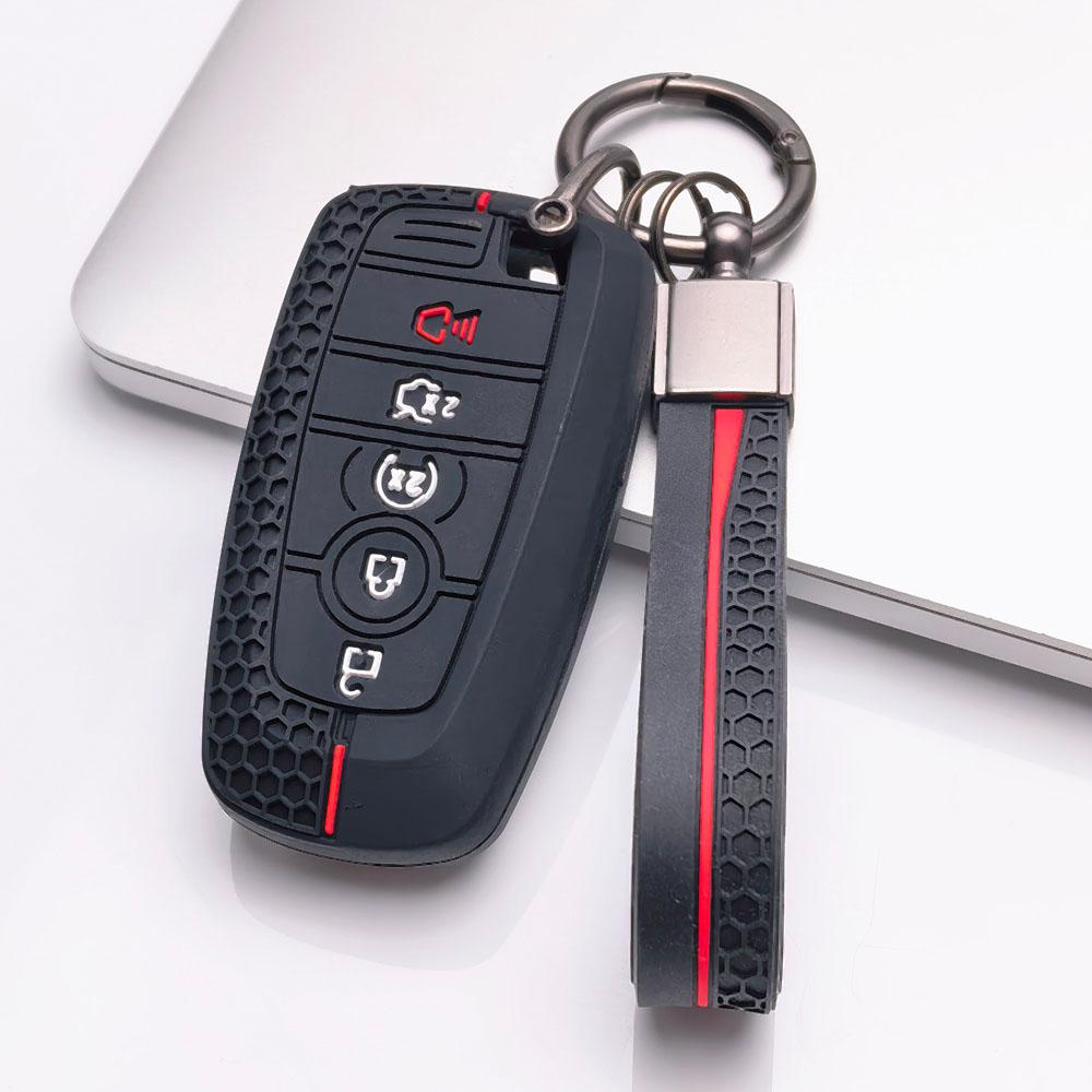 Silicone Key Fob Cover with Matching Keychain Compatible with Ford F150 F250 F350 Explorer Edge Escape Fusion Mustang Expedition, Fits Ford Escape