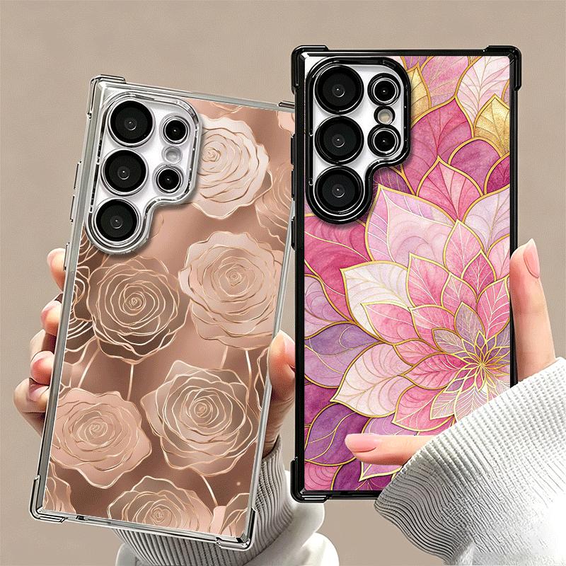 Beautiful Rose Gold Art Plating Phone Case For Samsung Galaxy S24 S25 FE S26 Edge S23 Ultra S22 S21 Plus S20 Anti-Fall Airabag C